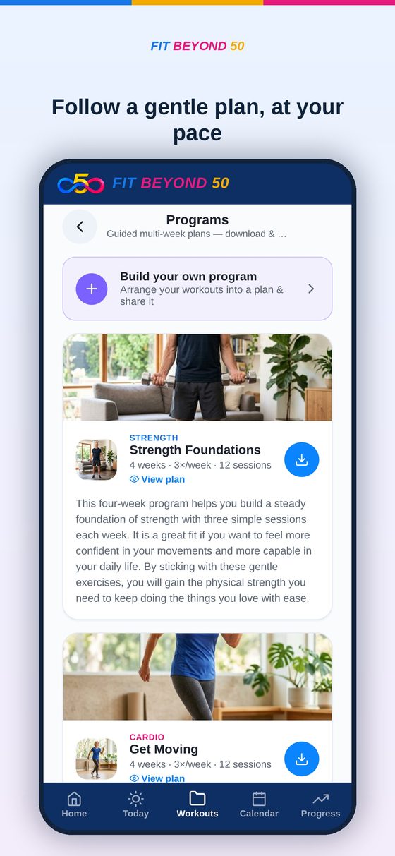 Fit Beyond 50 — Programs screen