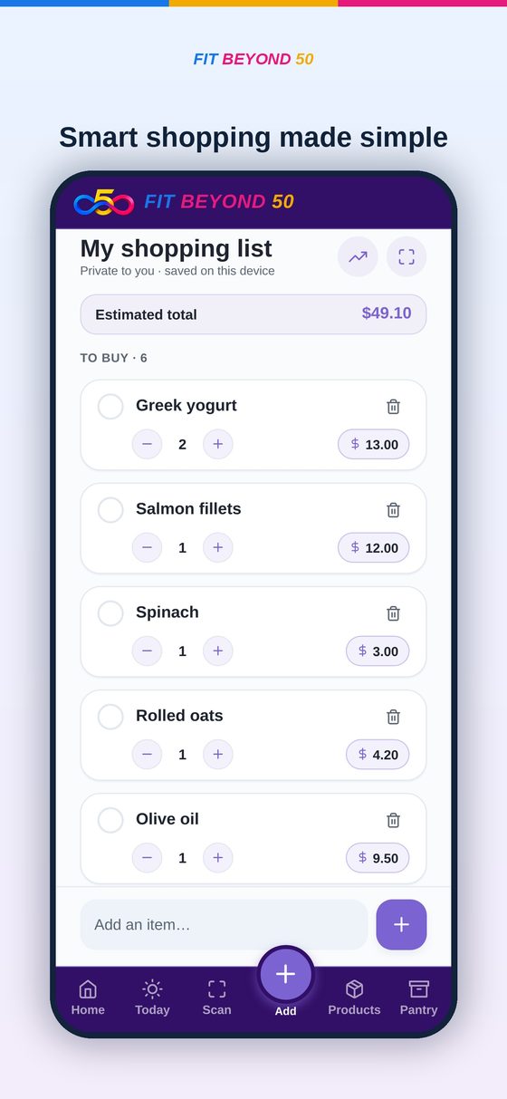 Fit Beyond 50 — Shopping screen