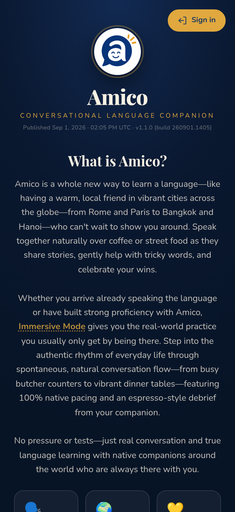 Amico — Meet Amico screen