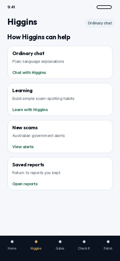 The Higgins screen inside the Apollo app